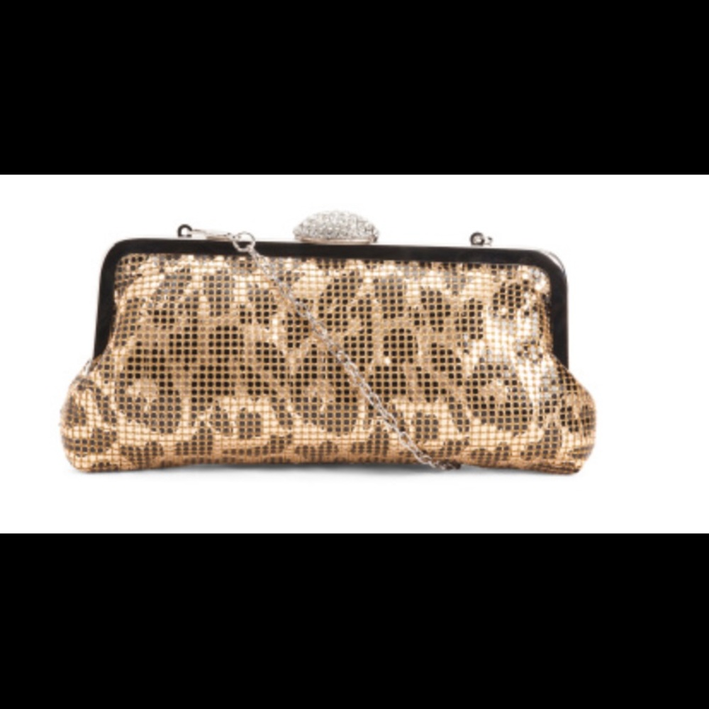 D’Margeaux leopard kiss lock clutch Gold